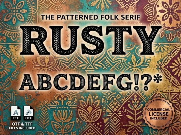 Rusty – The Patterned Folk Serif Font